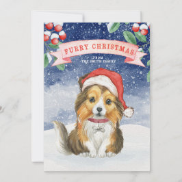 Watercolor Christmas Sheltie Furry Cartão de Natal