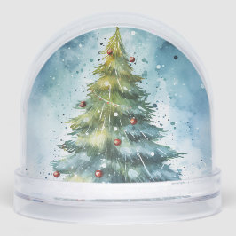 Watercolor Christmas Tree Holiday Snow Globe