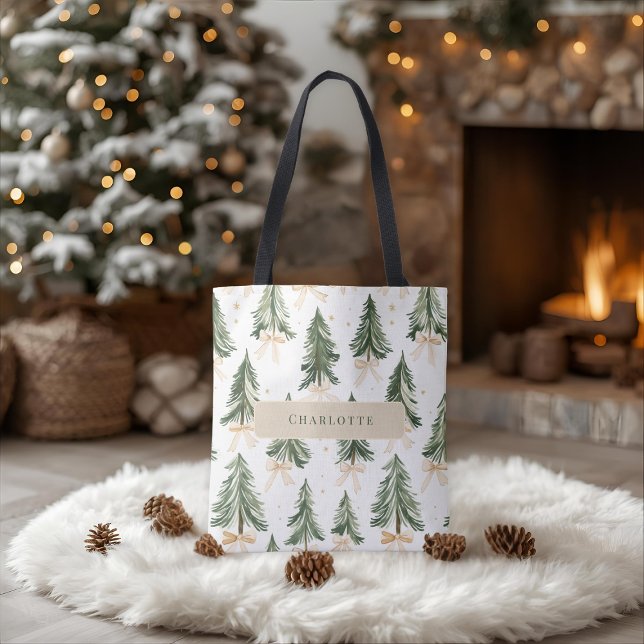 Watercolor Christmas Tree Personalized Tote Bag (Criador carregado)