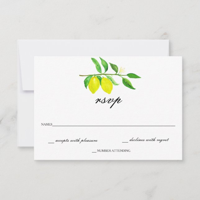 Watercolor Citrus/Lemon Wedding RSVP (Frente)