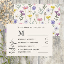 Watercolor Colorful Wildflower Wedding RSVP