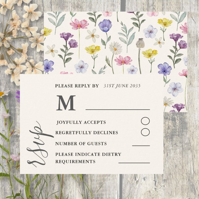 Watercolor Colorful Wildflower Wedding RSVP (Criador carregado)