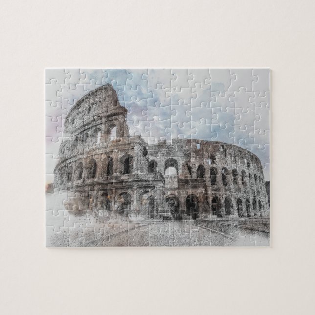 Watercolor Colosseum Roma Jigsen Quebra-cabeça - E (Horizontal)