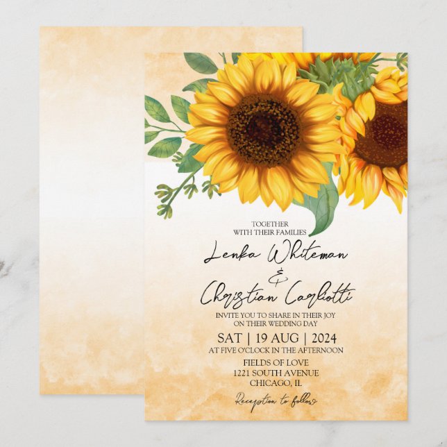 Watercolor Convite para casamento de Sunflower (Frente/Verso)