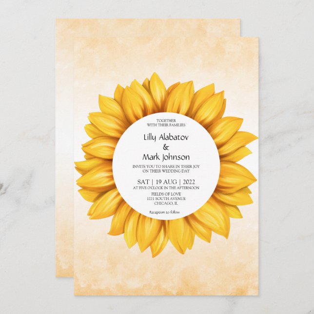 Watercolor Convite para casamento de Sunflower (Frente/Verso)