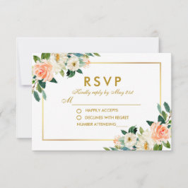 Watercolor Coral Floral Dourado Weding RSVP