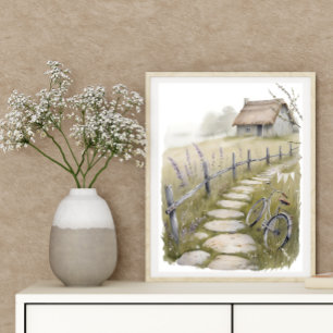 Watercolor Country Cottage Art Impressão Cottageco