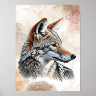 Watercolor Coyote Country Cottagecore Impressão Ru