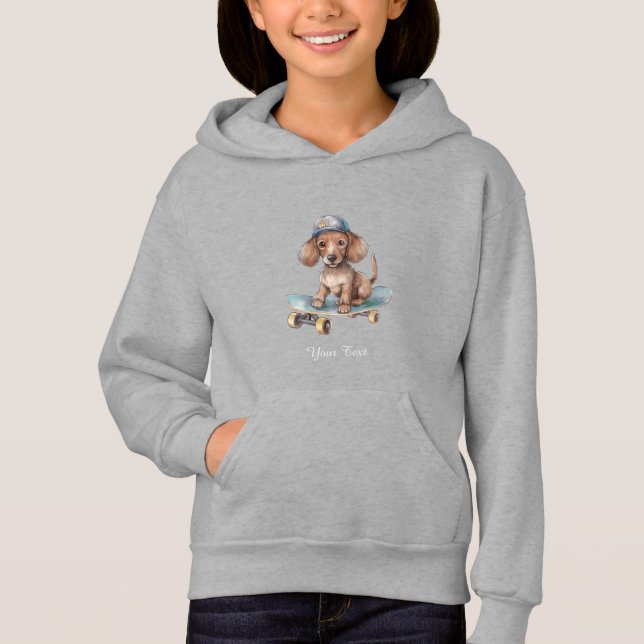 Watercolor Dachshund Kids Pullover Hoodie (Frente)