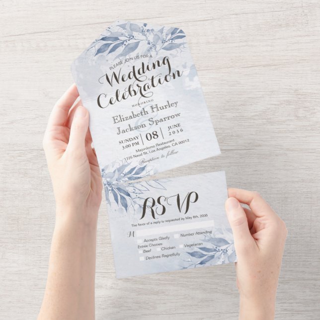 Watercolor deixa flores casamentos botânicos RSVP  (Aba destacável)