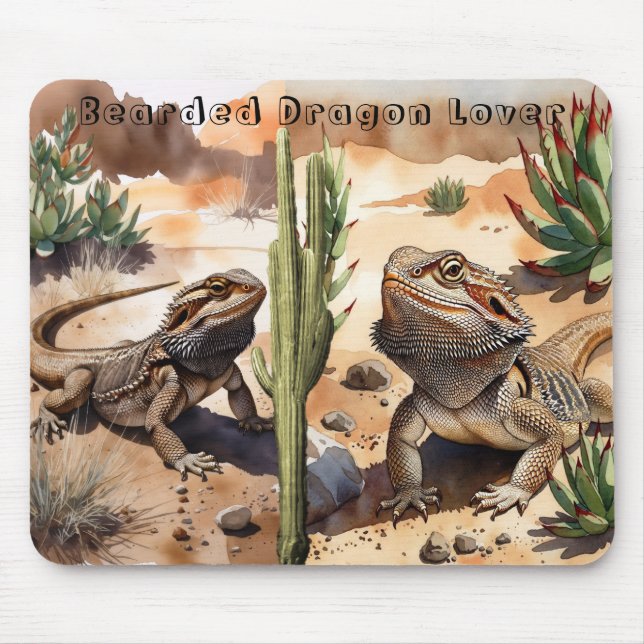 Watercolor Desert Bearded Dragon Mouse Pad (Frente)