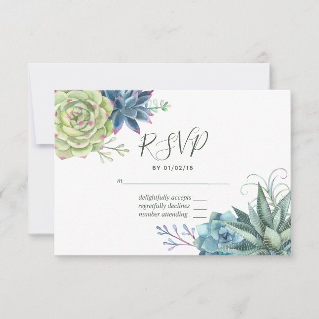 Watercolor Desert Cactus Succulents Casando RSVP (Frente)