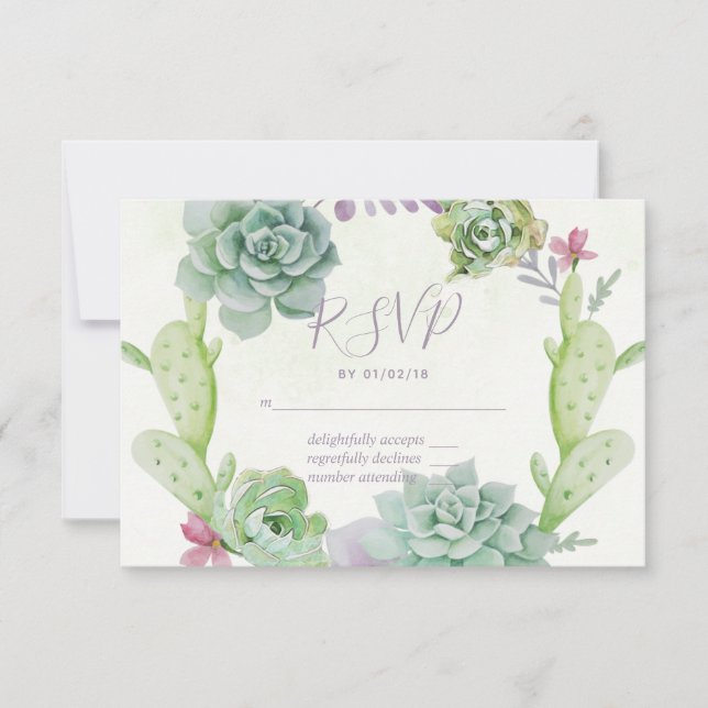 Watercolor Desert Cactus Succulents Casando RSVP (Frente)