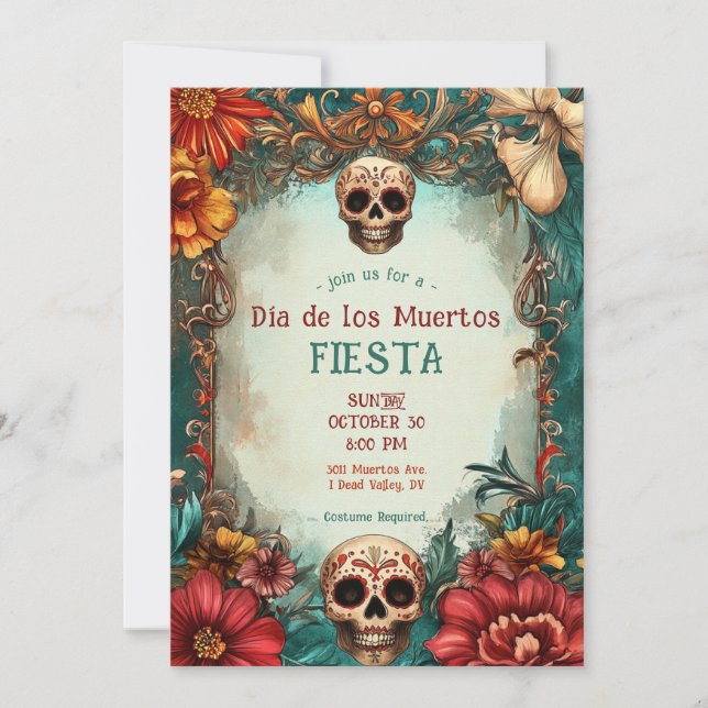 💀 🎉 Watercolor Día de Muertos Convite de festas (Frente)