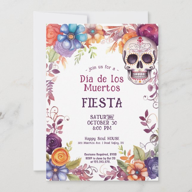 💀 🎉 Watercolor Día de Muertos Convite de festas (Frente)