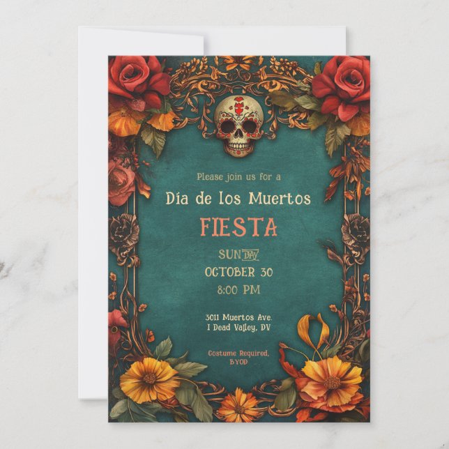 💀 🎉 Watercolor Día de Muertos Convite de festas (Frente)
