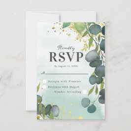 Watercolor Dusty Green Dourado Wedding RSVP