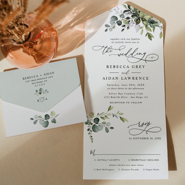 Watercolor Eucalyptus Deixa Casamento Verde (Criador carregado)