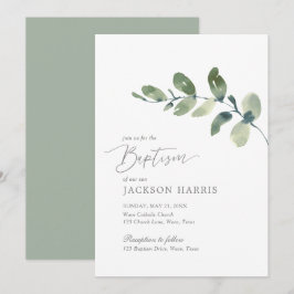 Watercolor Eucalyptus Greenery Baptism Convite