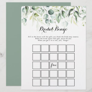 Watercolor Eucalyptus Greenery Bridal Bingo Game
