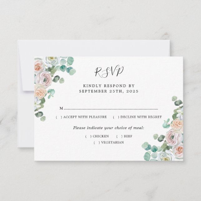 Watercolor Eucalyptus Rosa Botanical Wedding RSVP (Frente)
