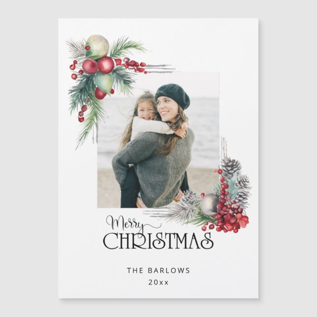 Watercolor Felry Christmas Floral Photo (Frente)