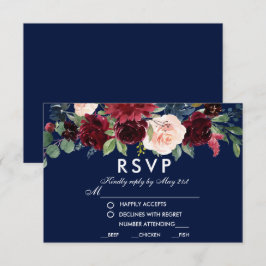 Watercolor Floral Burgundy Blue Casamento RSVP
