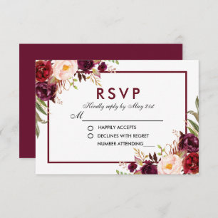Watercolor Floral Burgundy Casamento RSVP B