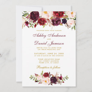Watercolor Floral Burgundy Convite Para Casamento