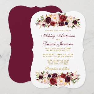 Watercolor Floral Burgundy Convite para Casamento 