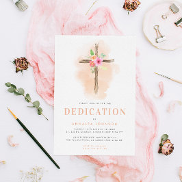 Watercolor Floral Cross Baby Dedication Convite