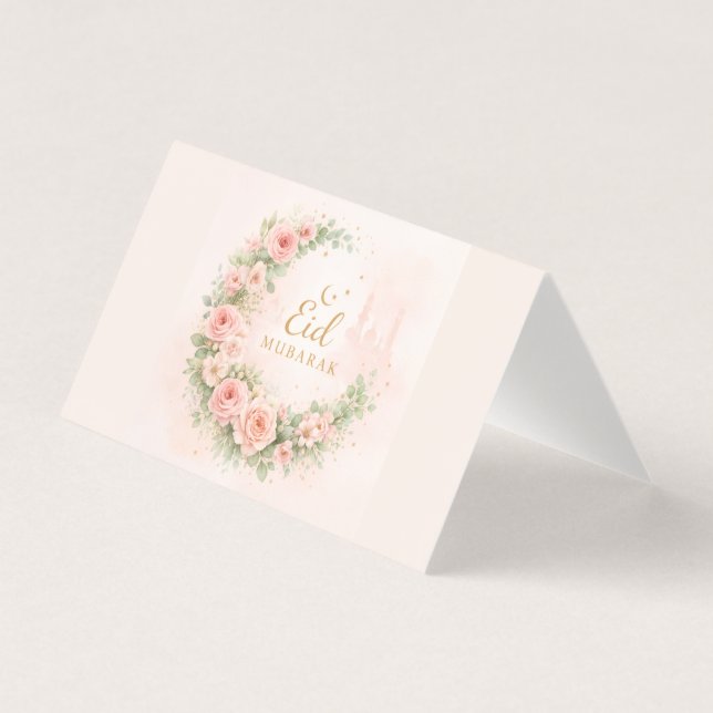 Watercolor Floral Eid Mubarak Card – Romantic Isla (Frente)