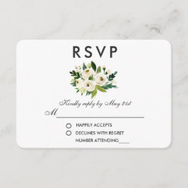 Watercolor Floral Green White Wedding RSVP