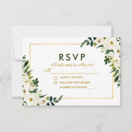 Watercolor Floral Green White Weding RSVP G