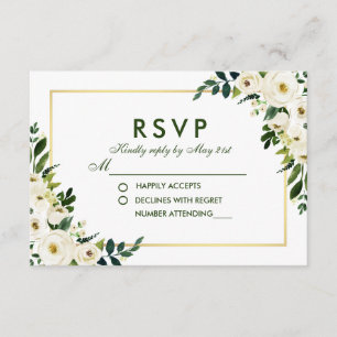 Watercolor Floral Green White Weding RSVP GS