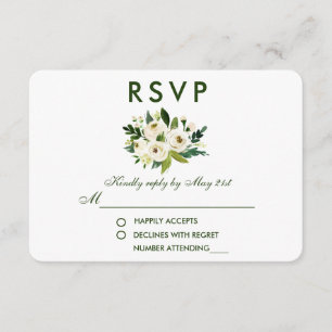 Watercolor Floral Green White Weding RSVP GS
