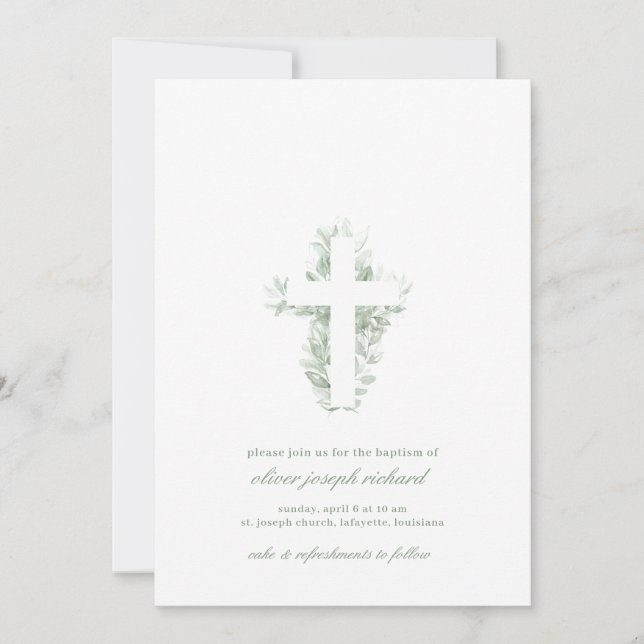 Watercolor Floral Greenerescência Baptism Convite (Frente)