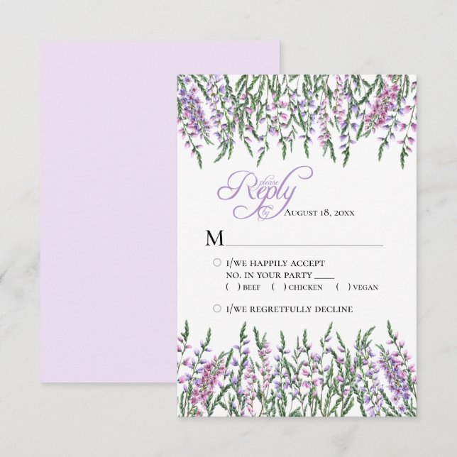 Watercolor Floral Heather Weding RSVP (Frente/Verso)