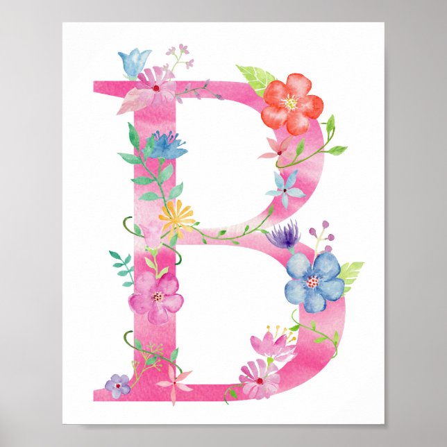 Watercolor Floral - Letra B Poster (Frente)