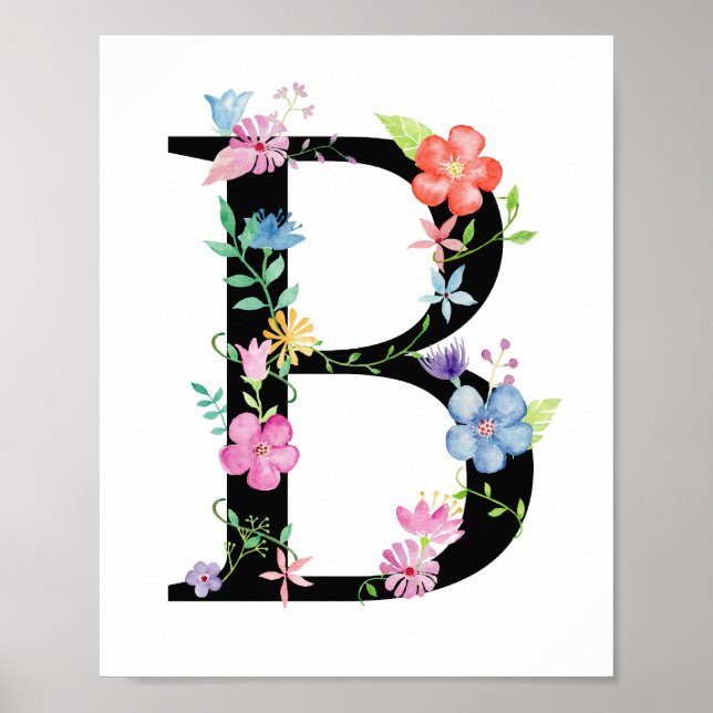 Watercolor Floral - Letra B Poster (Frente)