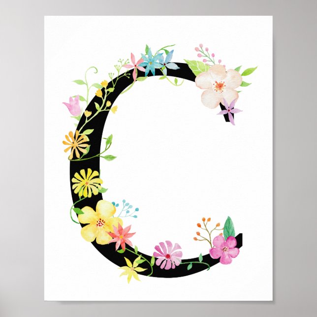 Watercolor Floral - Letra C Poster (Frente)