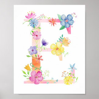 Watercolor Floral - Letra E Poster