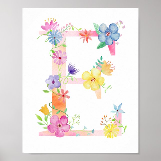 Watercolor Floral - Letra E Poster (Frente)
