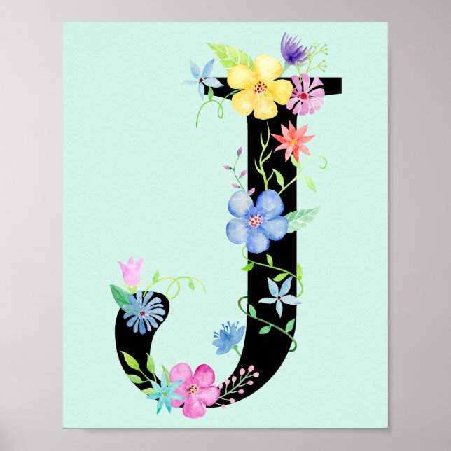 Watercolor Floral - Letra J Poster (Frente)