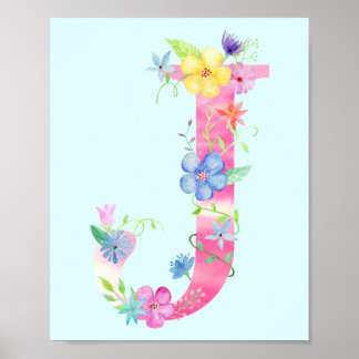 Watercolor Floral - Letra J Poster