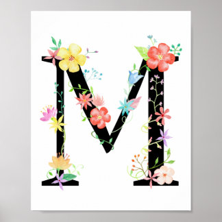 Watercolor Floral - Letra M Poster