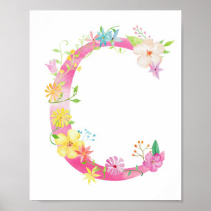 Watercolor Floral Letter C Poster