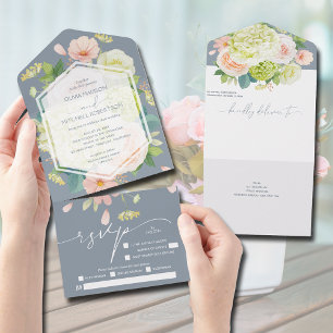 Watercolor Floral no Casamento Azul Dusty