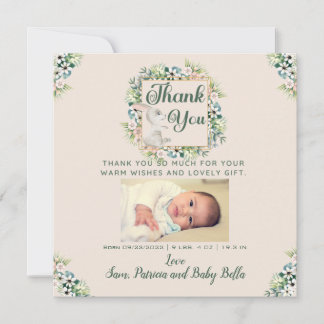 Watercolor Floral Obrigado Bebê Cartão Presente