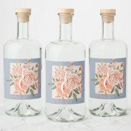 Watercolor Floral Peach Rosas Dusty Blue Weding